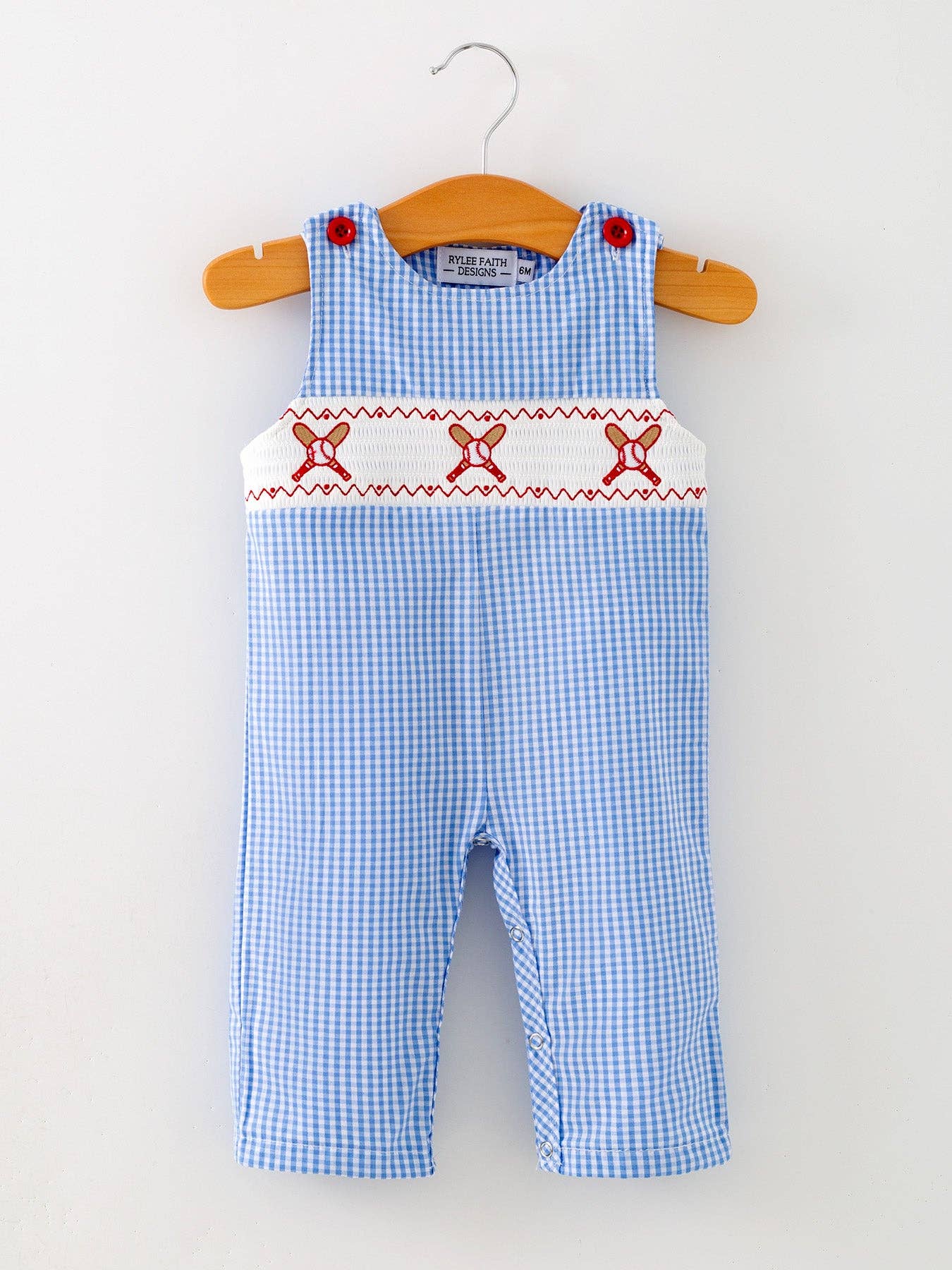 Blue Gingham Baseball Smock Romper
