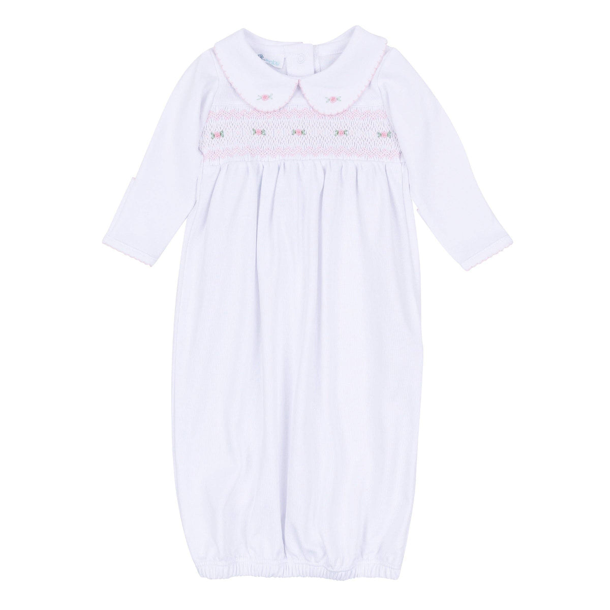 Grace Smocked Gown - White Pink