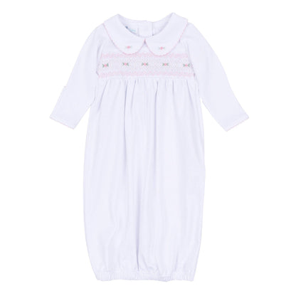 Grace Smocked Gown - White Pink