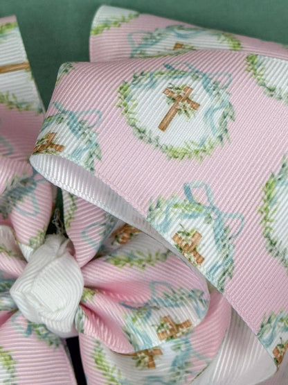Easter Coquette Cross Wreath Double XL Hair Bow