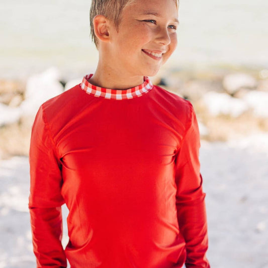 Boys Swim Rashguard - Red Gingham