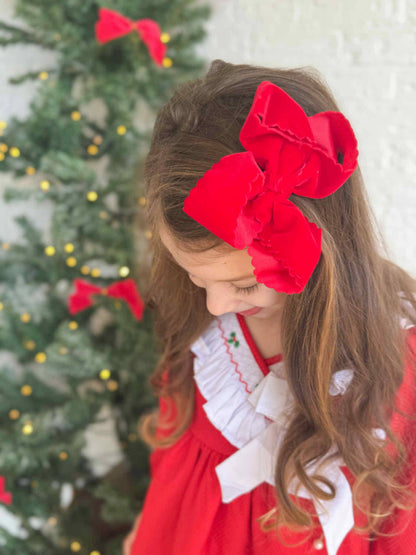 Scallop Velvet Red Holly Bow