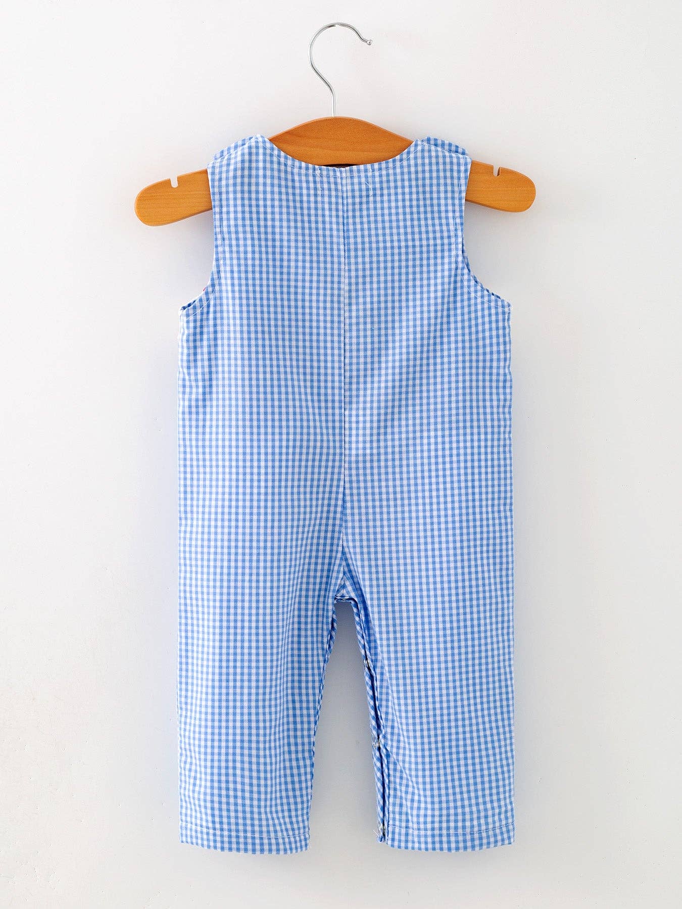 Blue Gingham Baseball Smock Romper