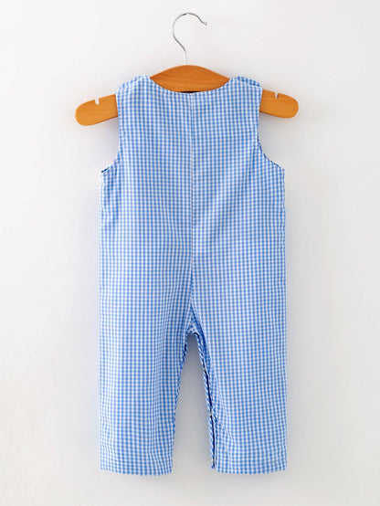 Blue Gingham Baseball Smock Romper