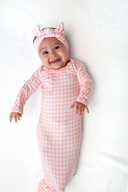 Pink Gingham Knotted Infant Gown