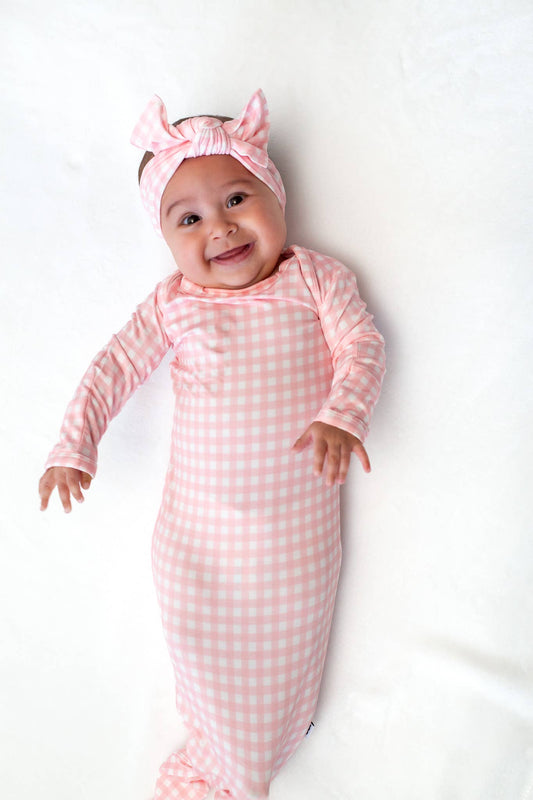 Pink Gingham Knotted Infant Gown