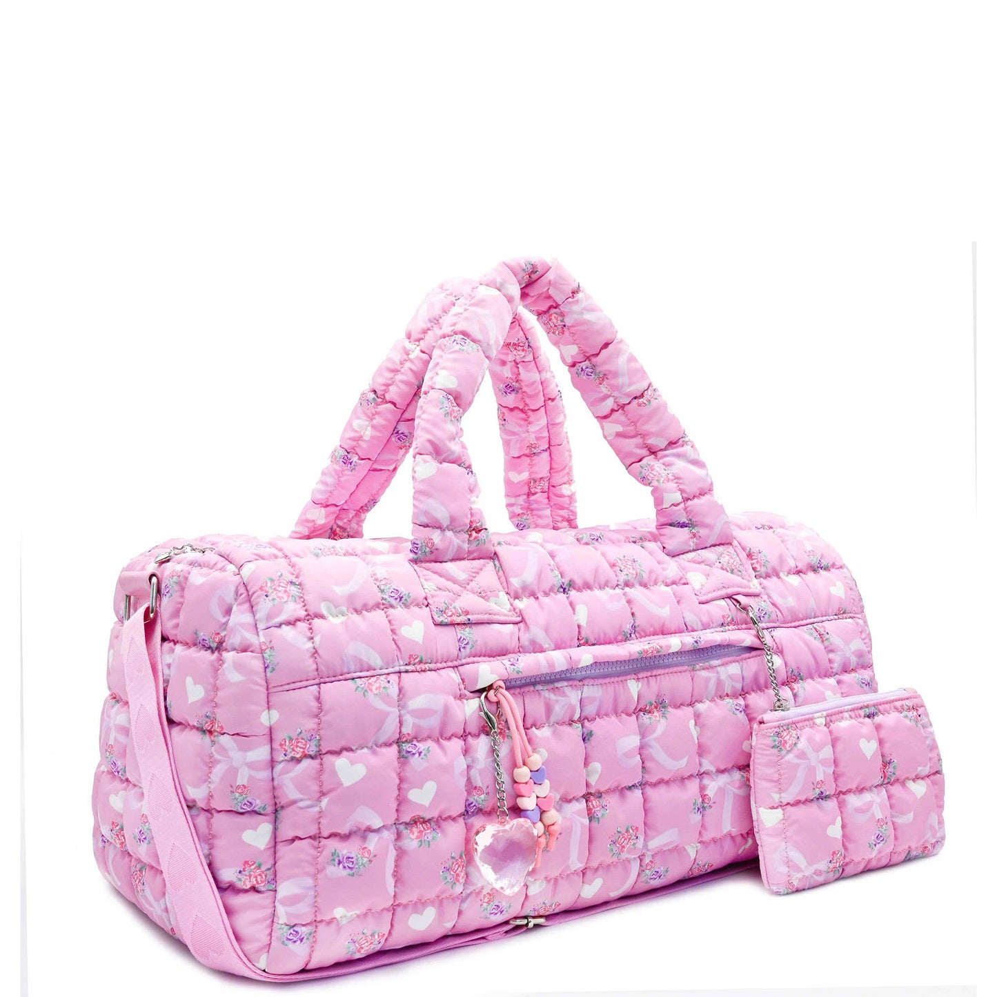 Quilted Scrunchies Floral Bow Printed Duffle Bag