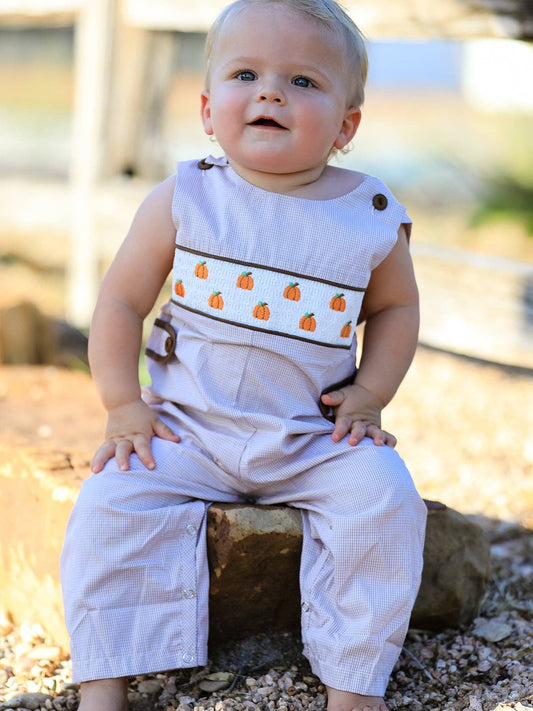 Brown Gingham Pumpkin Smocked Jon Jon