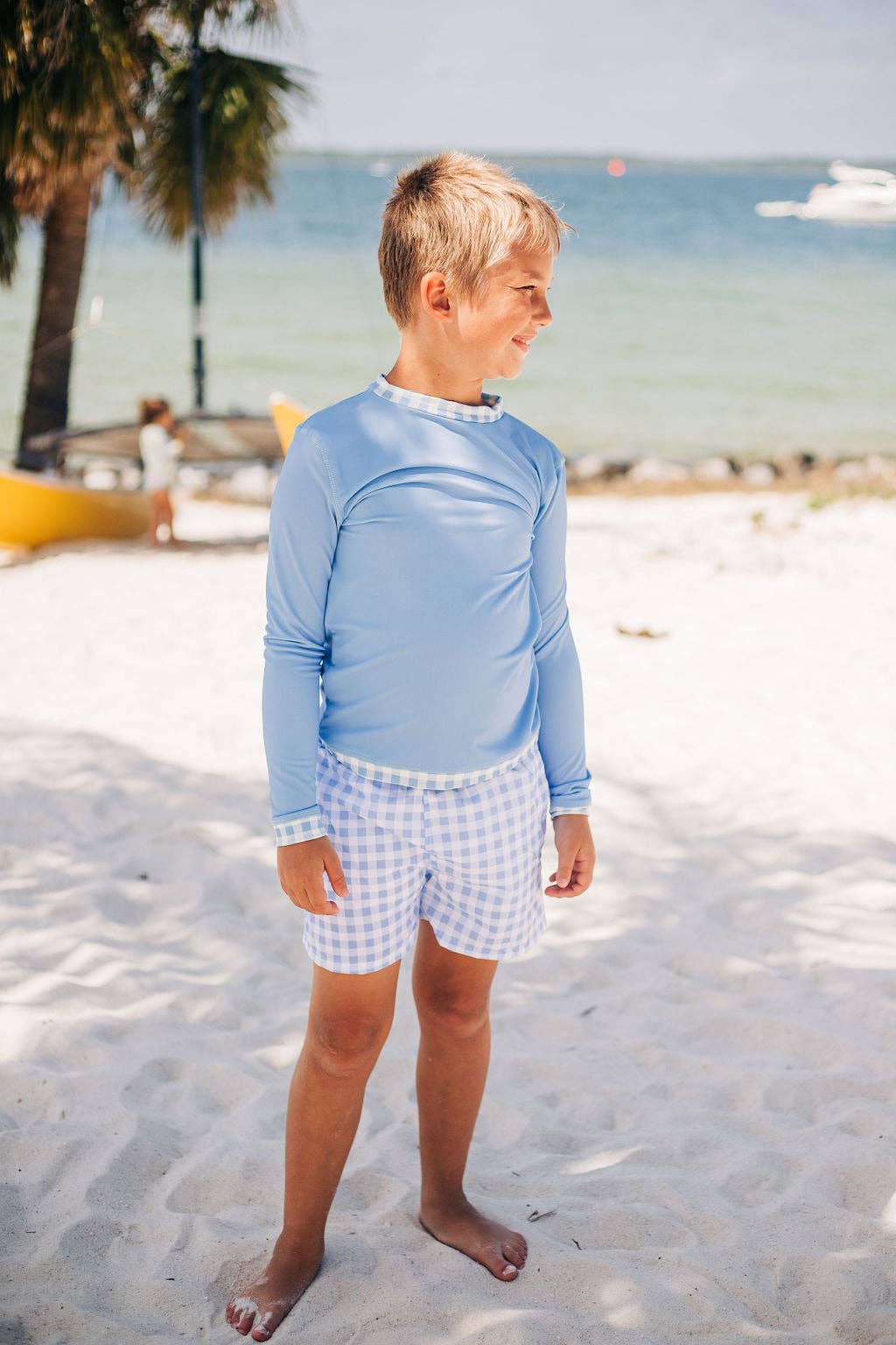 Boys Long Sleeve Swim Rashgaurd - Blue Gingham