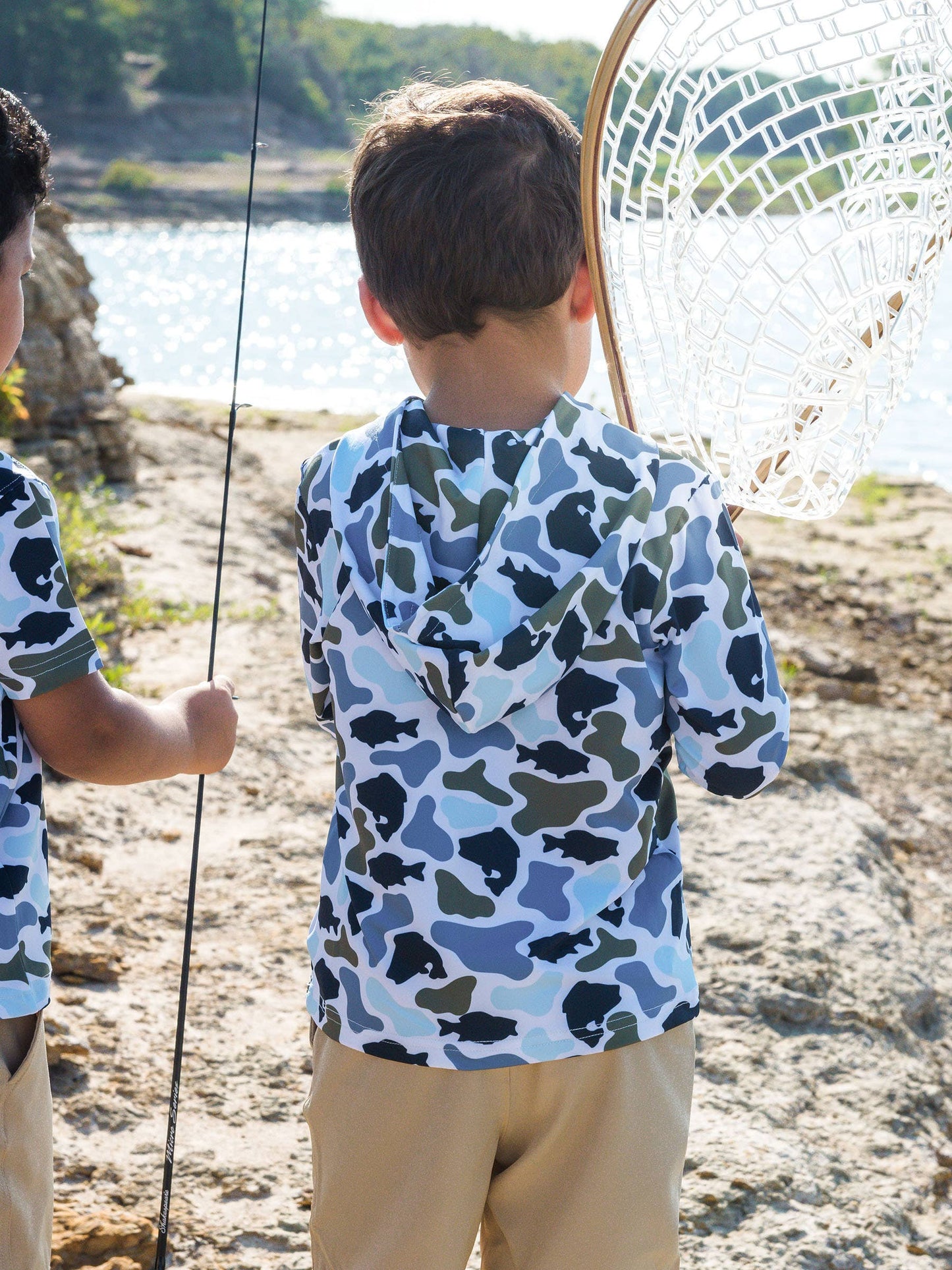 Boys Fish Camo Catch Performance Hooded Shirt