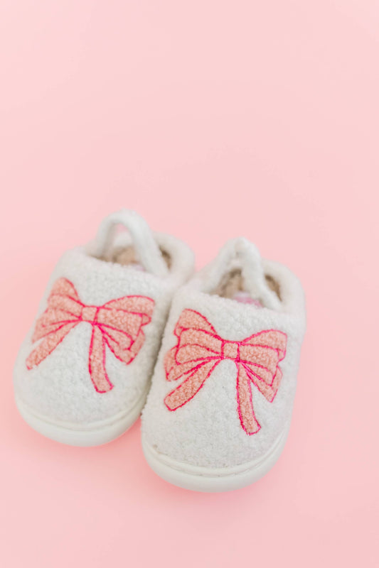 Toddler/Kids Fuzzy Plush Slippers with Pink Bow