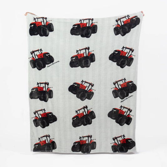 Summer Big Red Tractor Striped Plush Throw Blanket