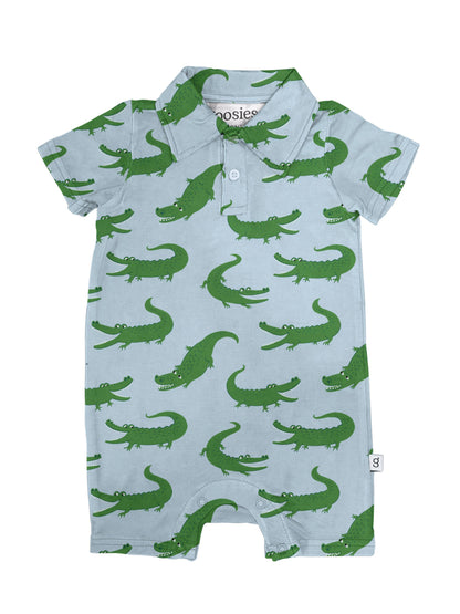 Blue Alligators - SS Polo Romper