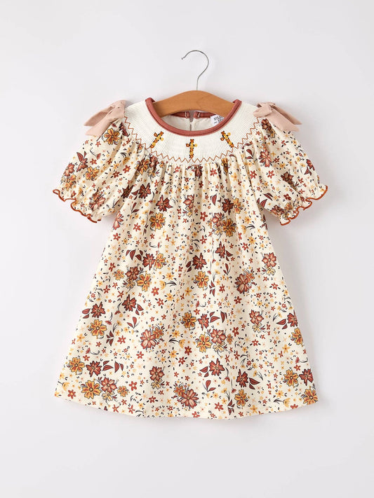 Colorful Floral Smocked Church Christ Bishop Christening Girl Dress