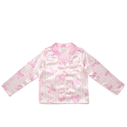 Striped Bow Satin Pajama Set with Headband