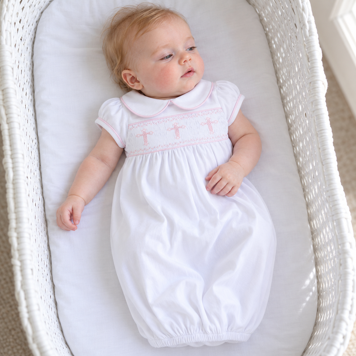 Forever Blessed Smocked Gown - White Pink