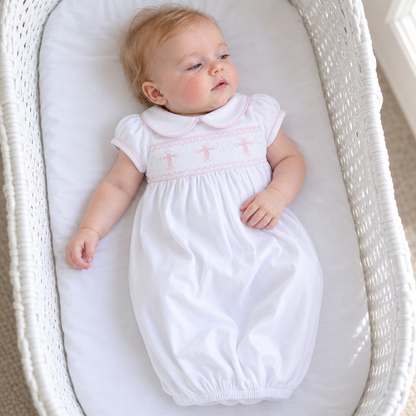 Forever Blessed Smocked Gown - White Pink