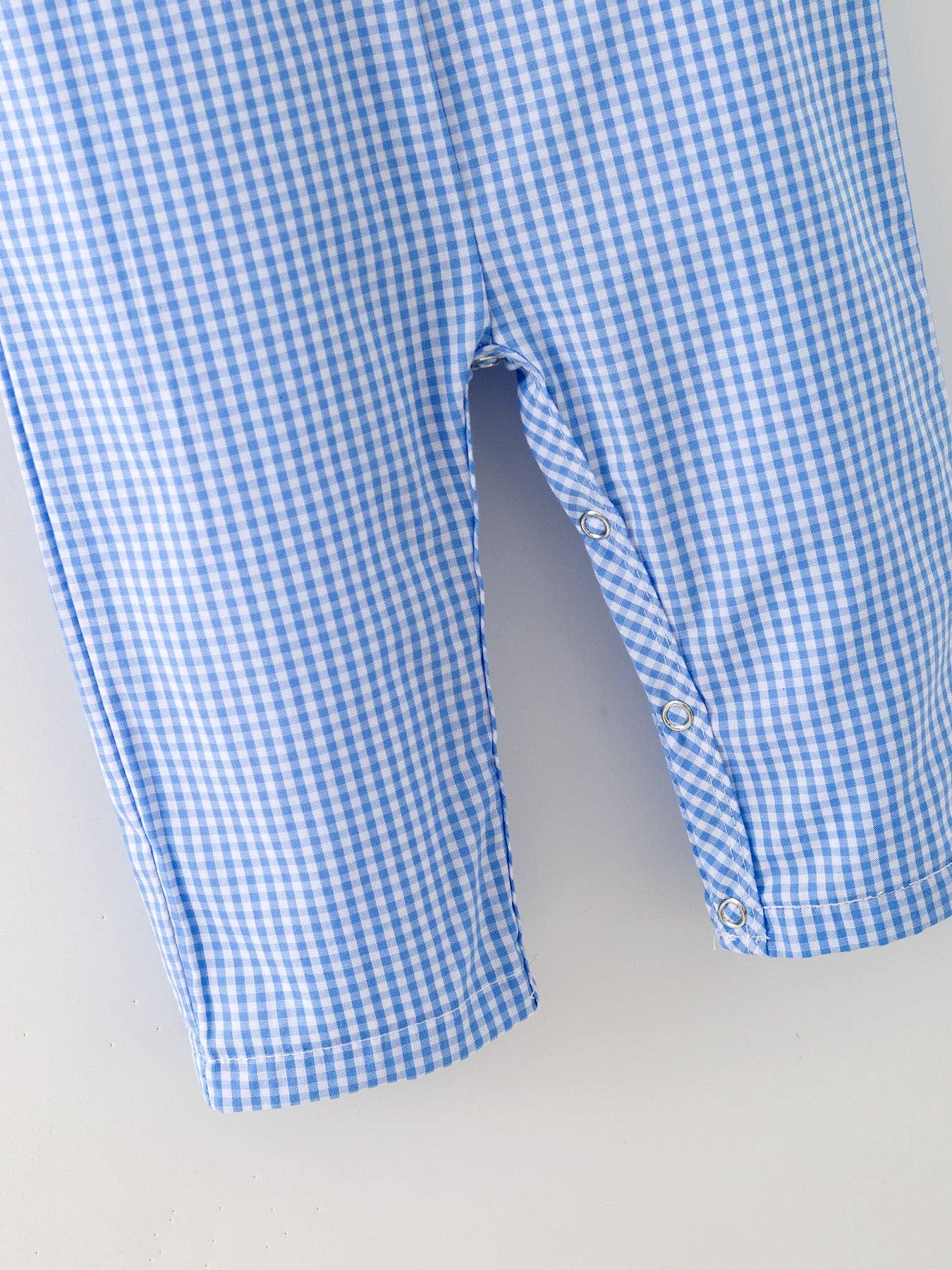 Blue Gingham Baseball Smock Romper