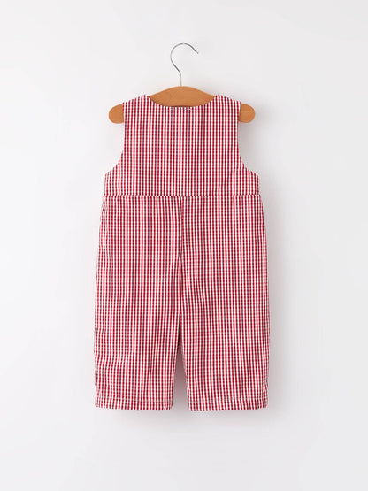 Red Gingham Baseball Smock Romper