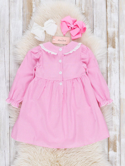 Pink Cotton Smocked Trees Ruffle Dress