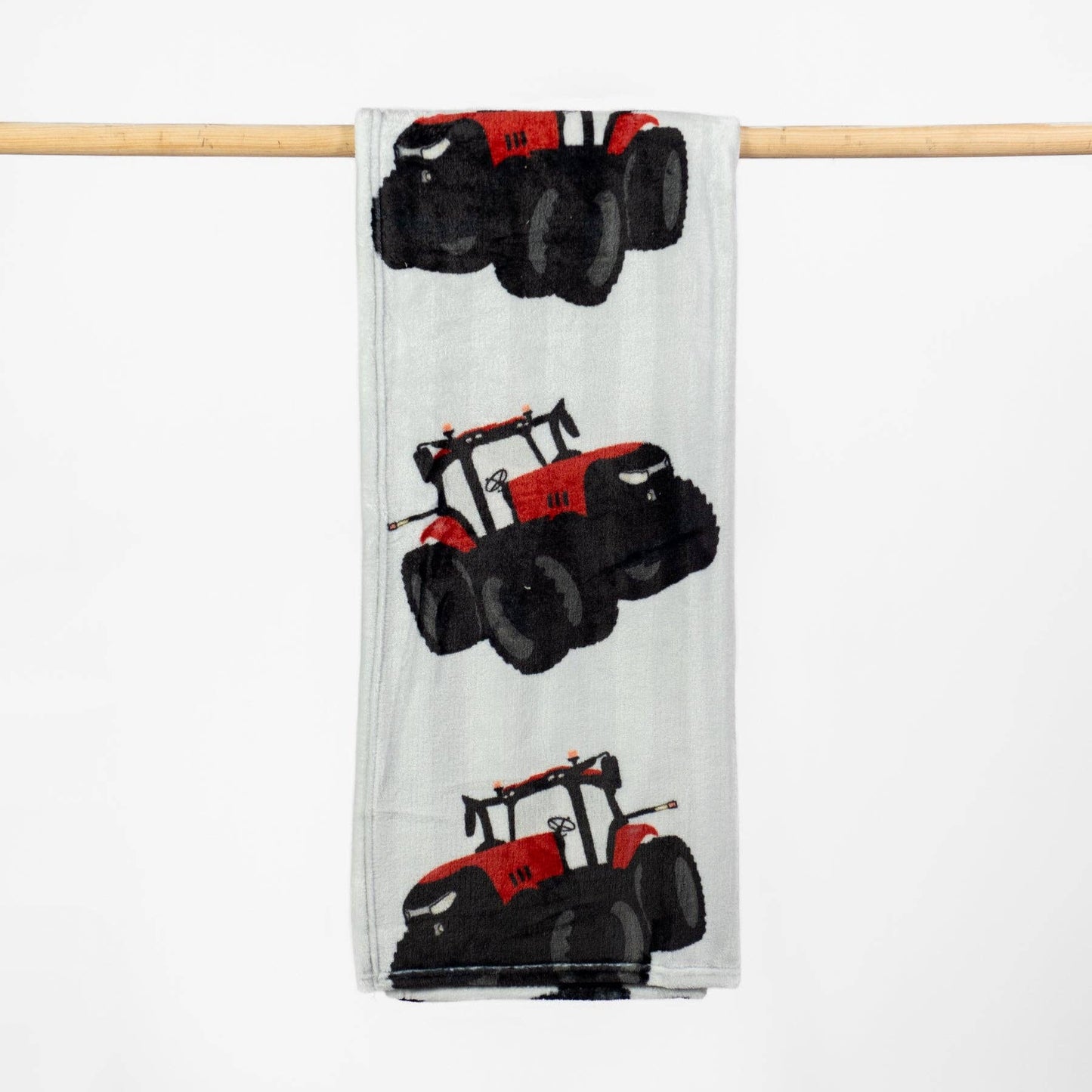 Summer Big Red Tractor Striped Plush Throw Blanket