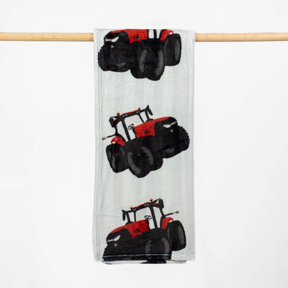 Summer Big Red Tractor Striped Plush Throw Blanket