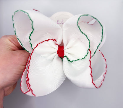Festive Red & Green Moonstitch Bow