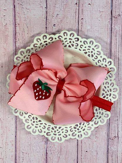 Strawberry Embroidered Moonstitch Hair Bow