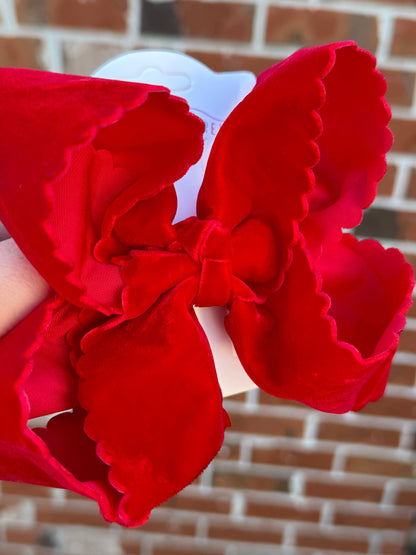 Scallop Velvet Red Holly Bow