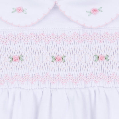 Grace Smocked Gown - White Pink