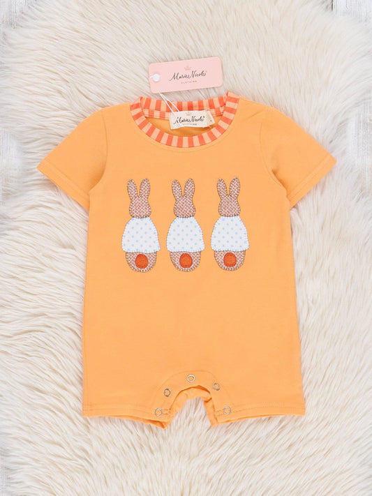 Orange Embroidered Bunny Romper