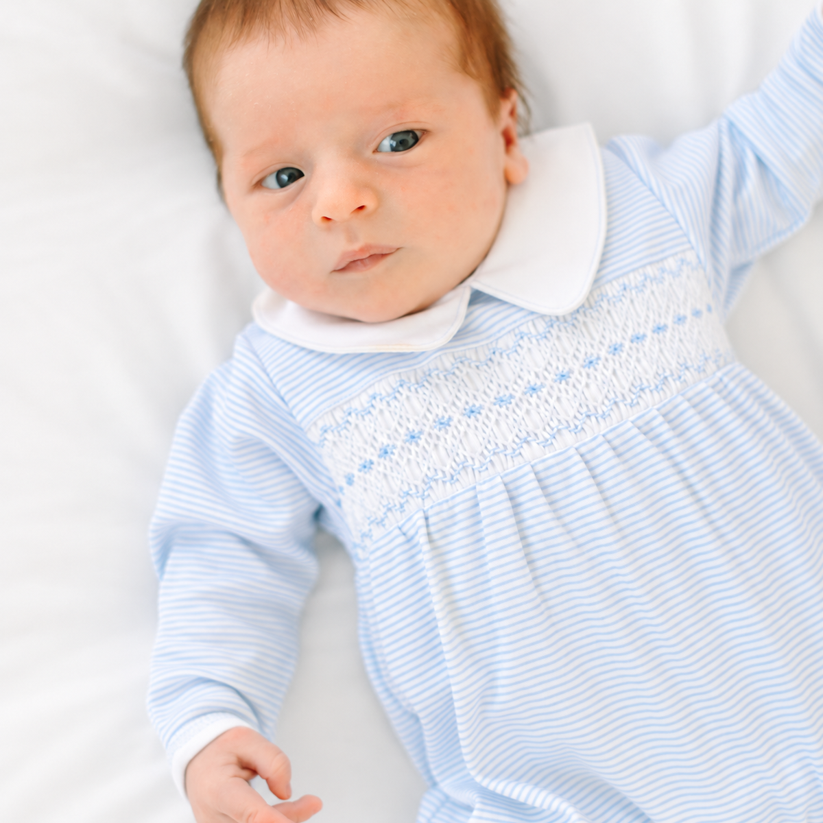 Benjamin Smocked Footie - Light Blue