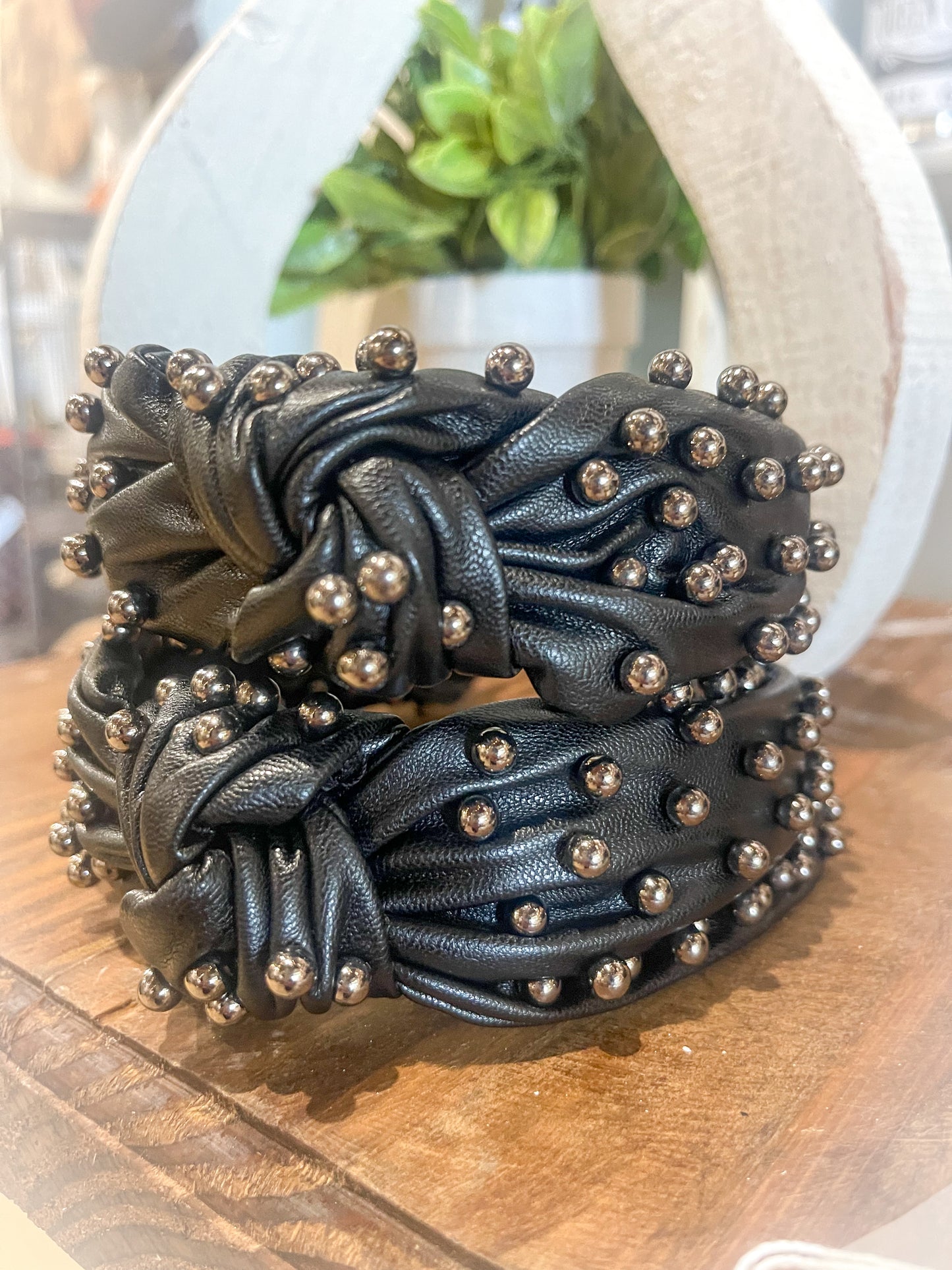 Black Pearl Leather Headband