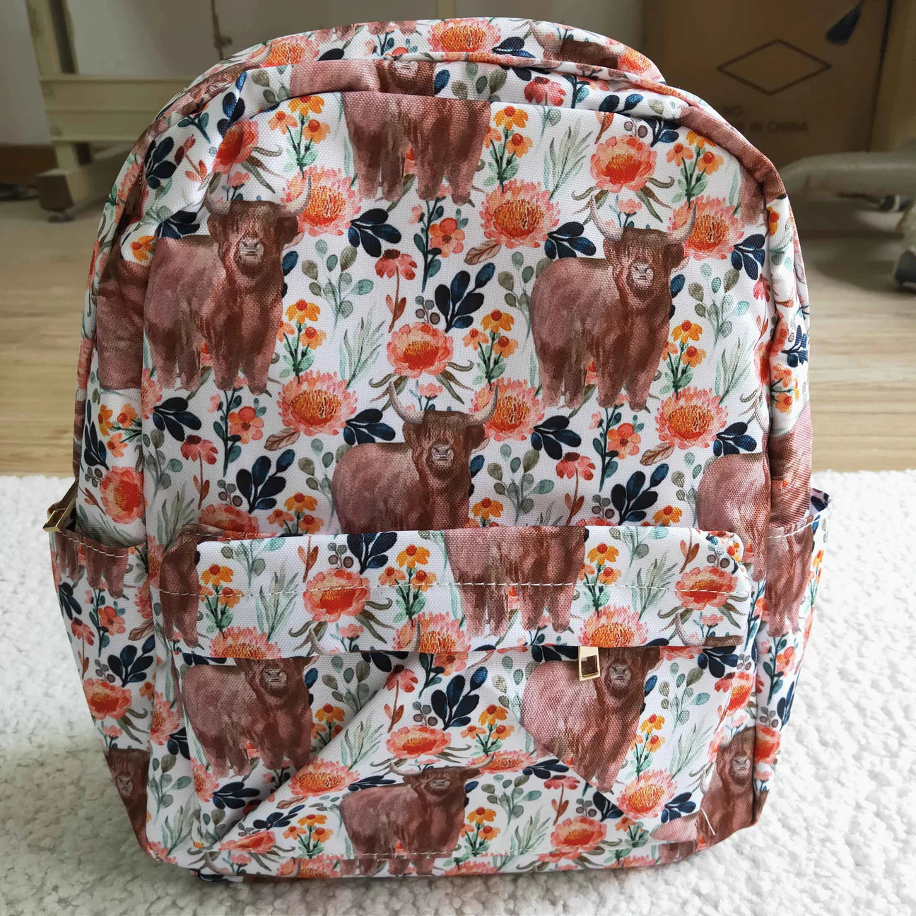 Orange Highland Floral Mini Backpack